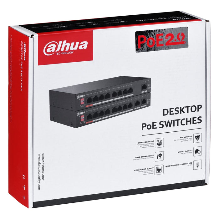 Dahua Technology PoE PFS3010-8ET-96-V2 мрежов превключвател Неуправляем Gigabit Ethernet (10/100/1000) Power over Ethernet (PoE) Черен