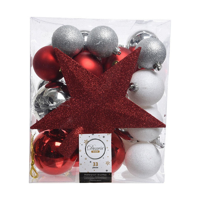 Коледни топки Decoris Rojo/Blanco 33 Части