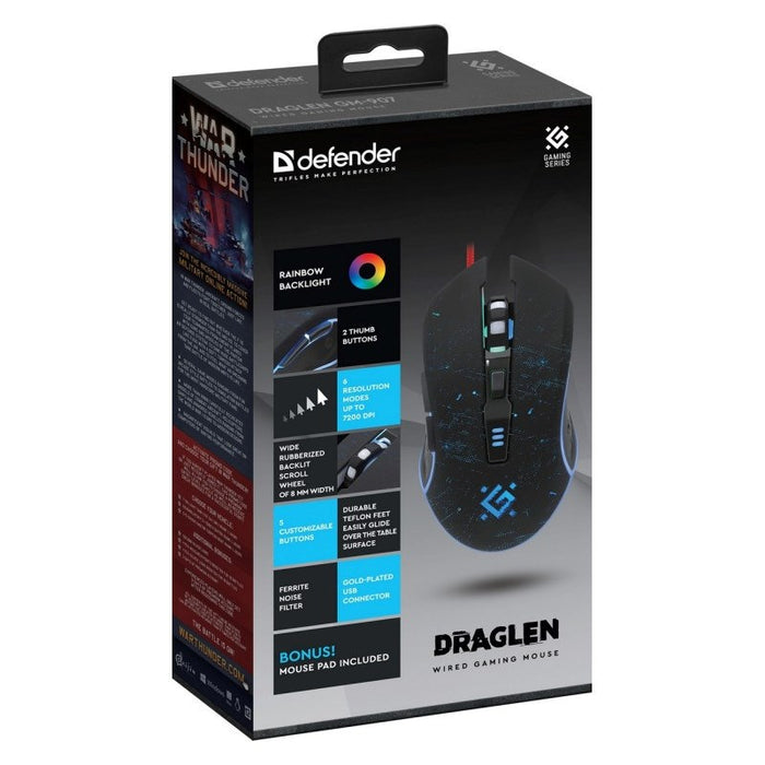 MOUSE DEFENDER GM-907 DRAGLEN 7200dpi 6P