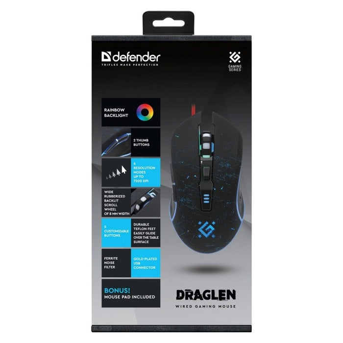 MOUSE DEFENDER GM-907 DRAGLEN 7200dpi 6P