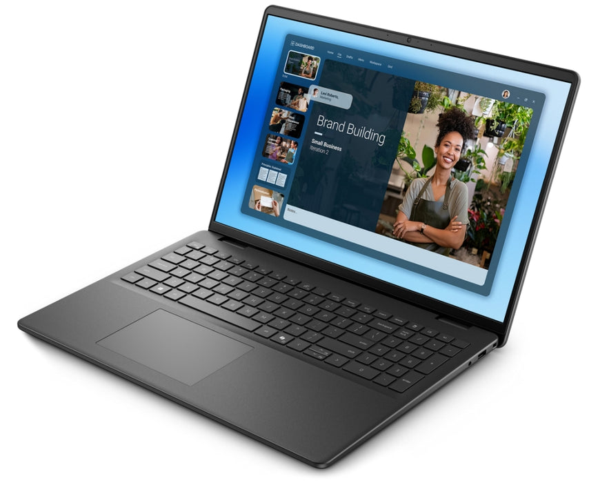 Dell 16 DC16250, Intel Core 5 120U (10 ядра, до 5.0 GHz), 16.0" FHD+(1920x1200) AG, 300 nits, 16GB, 2x8GB, DDR5, 5200 MT/s, 1TB M.2 PCIe, Intel Graphics, Cam, FPR, Wi-Fi 6, Подсветка Kb, Ubuntu, въглеродно черно, 3Y PS