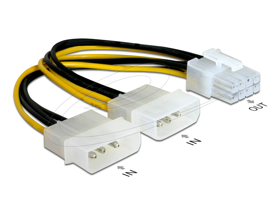 Delock Кабел PCI Express захранване 8 pin към 2 x 5&frac14;&ldquo;  за видео-карти, 12V, 15 см,  82397