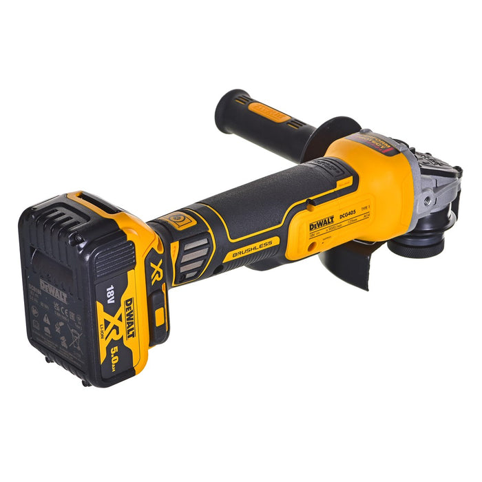 АКУМУЛАТОРЕН БЕЗЧЕТКОВ БЕЗЧЕТКОВ DEWALT DCG405P3-QW 18 V, 125 мм, БРОЙ БАТЕРИИ 3, 5.00 Ah, КУФАР
