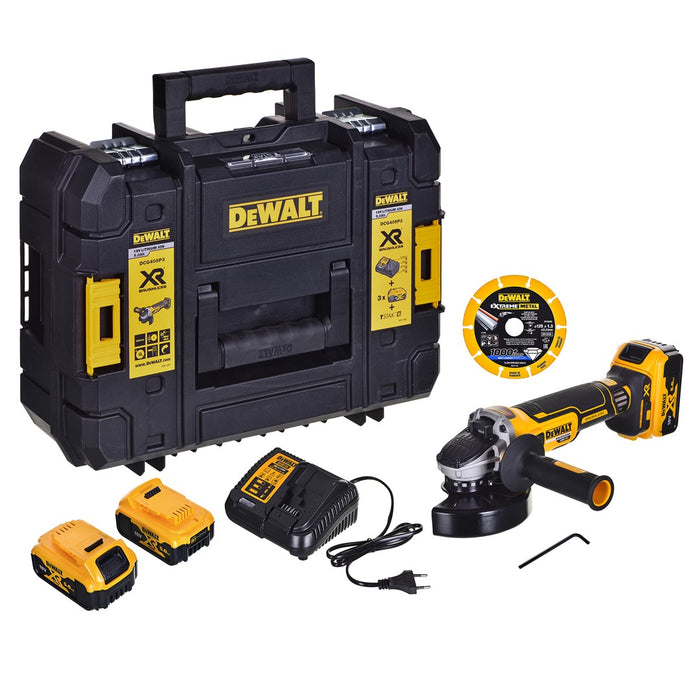 АКУМУЛАТОРЕН БЕЗЧЕТКОВ БЕЗЧЕТКОВ DEWALT DCG405P3-QW 18 V, 125 мм, БРОЙ БАТЕРИИ 3, 5.00 Ah, КУФАР