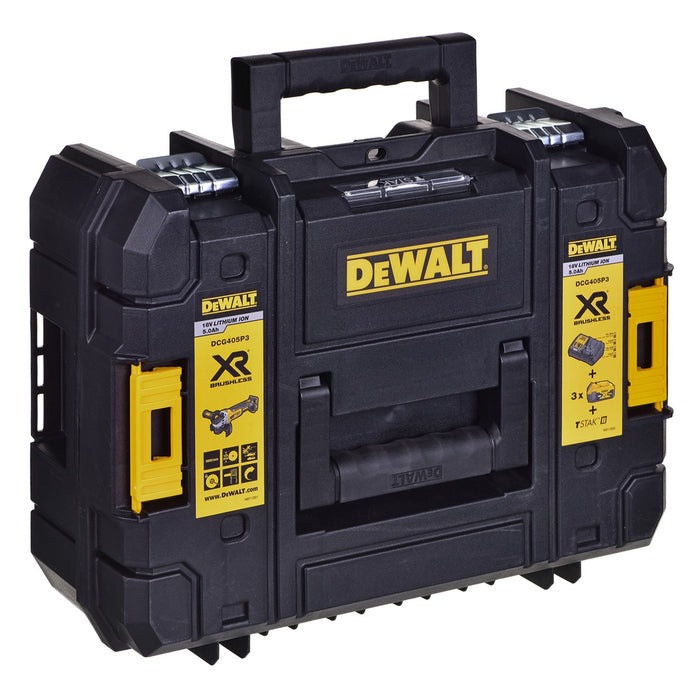АКУМУЛАТОРЕН БЕЗЧЕТКОВ БЕЗЧЕТКОВ DEWALT DCG405P3-QW 18 V, 125 мм, БРОЙ БАТЕРИИ 3, 5.00 Ah, КУФАР