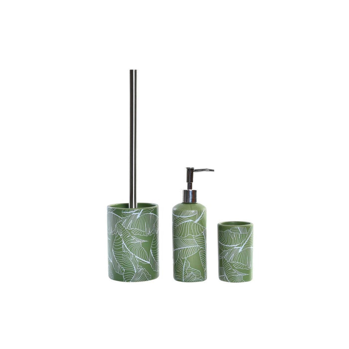 Комплект за Баня DKD Home Decor Зелен Сребрист полипропилен Dolomite Тропически Лист на растение 9,5 x 9,5 x 37 cm