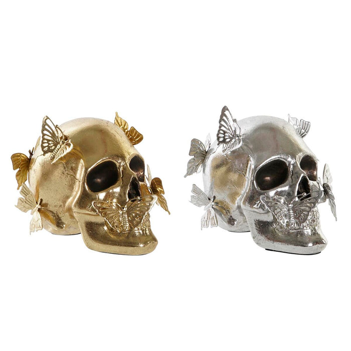 Декоративна фигурка DKD Home Decor Златен Сребрист Череп 16,5 x 10,5 x 11,5 cm (2 броя)