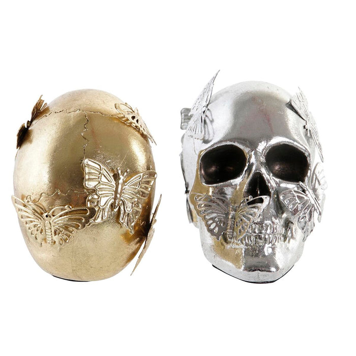 Декоративна фигурка DKD Home Decor Златен Сребрист Череп 16,5 x 10,5 x 11,5 cm (2 броя)