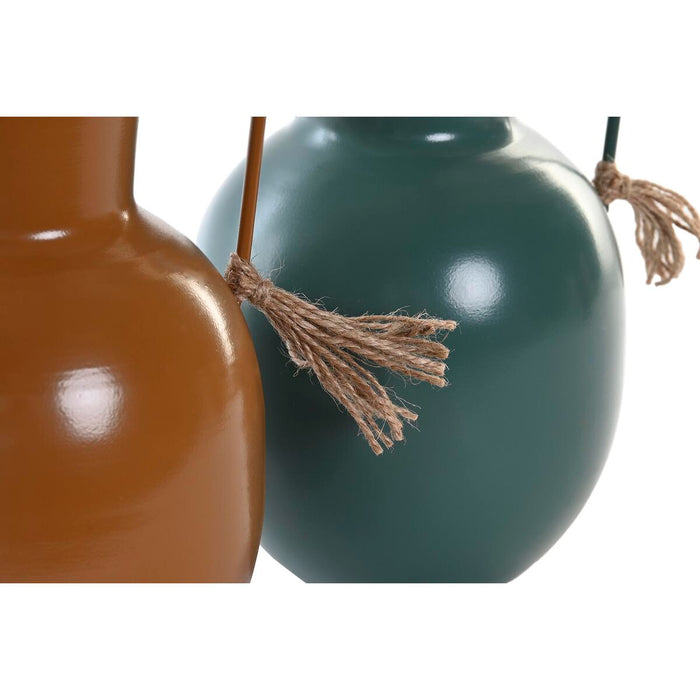 Ваза DKD Home Decor 14.5 x 13 x 24 cm Метал Оранжев Зелен Горчица (2 броя)