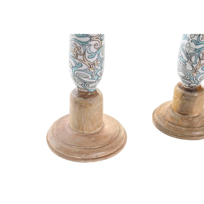 Поставка за свещ DKD Home Decor Метал Дърво манго (17 x 17 x 52,5 cm) (2 Части)