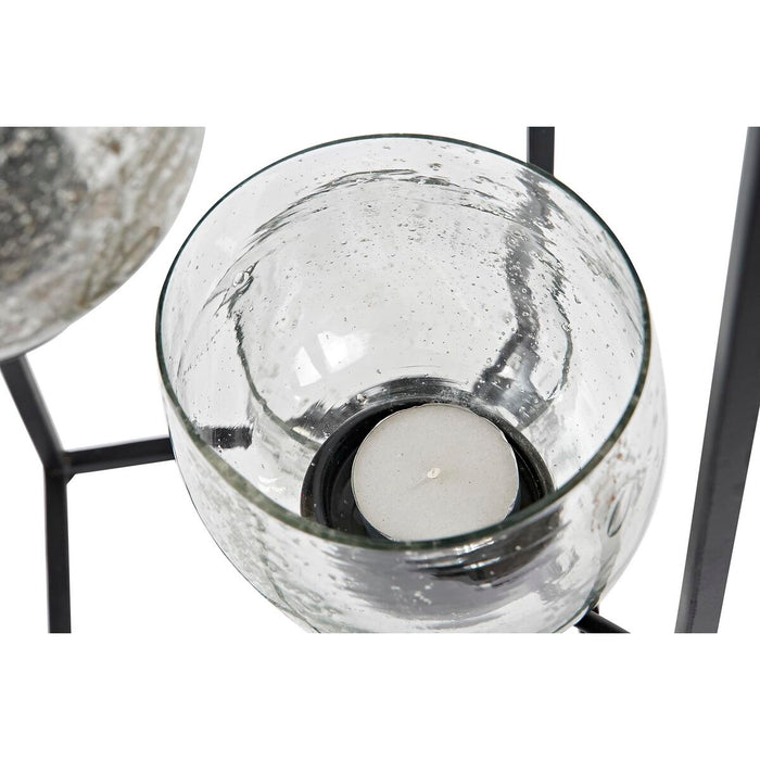 Поставка за свещ DKD Home Decor Кристал Черен Прозрачен 18 x 18 x 76 cm Желязо