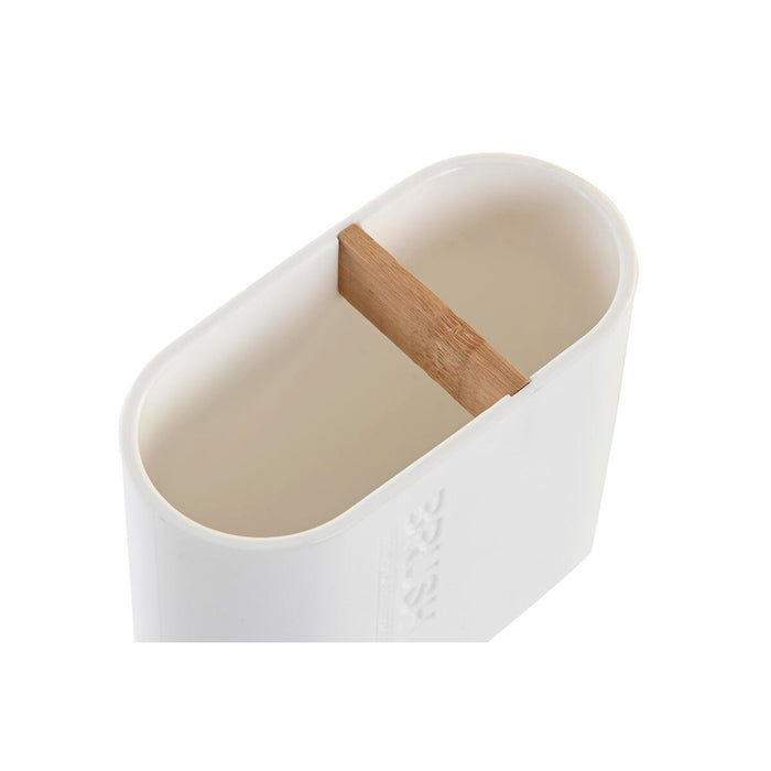 Поставка за четка за зъби DKD Home Decor Бял Естествен Бамбук полипропилен 11,5 x 5,5 x 10,5 cm (12 броя)