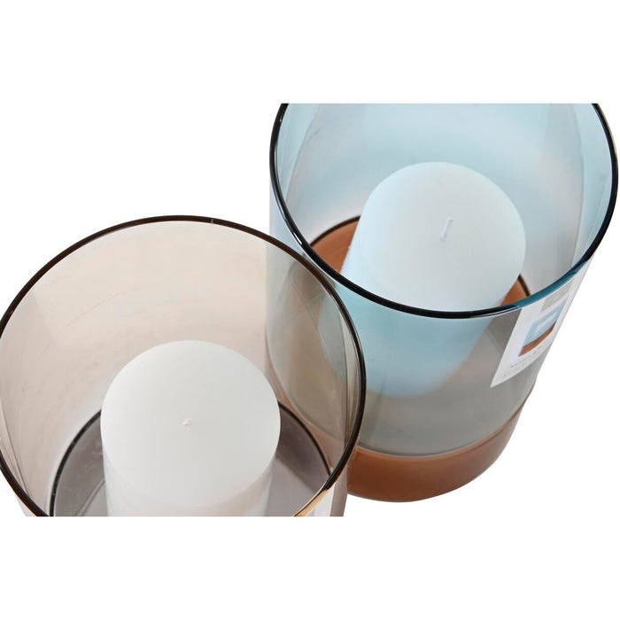 Поставка за свещ DKD Home Decor Кристал Двуцветен Восък 13 x 13 x 21 cm (2 броя)