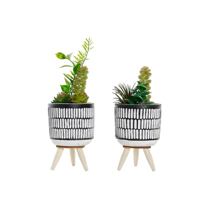 Декоративно Растение DKD Home Decor Керамика Черен полиетилен Бял Зелен (7 x 7 x 19 cm) (2 броя)