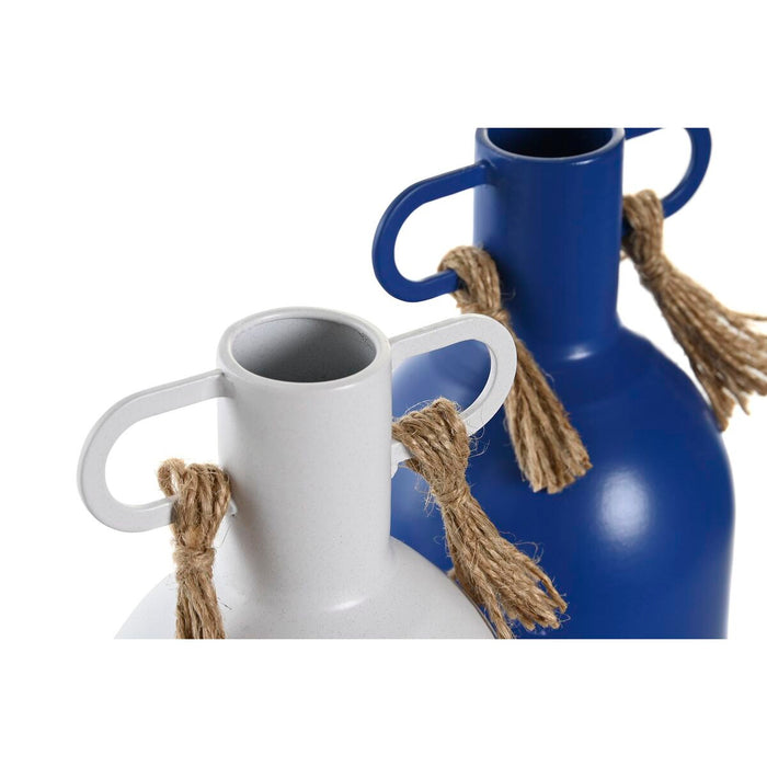 Ваза DKD Home Decor Метал Бял Морско син (9 x 9 x 19 cm) (2 броя)