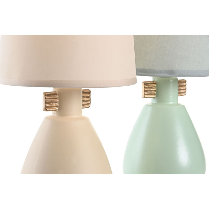 Настолна лампа DKD Home Decor Плат полиестер Зелен Сметана Каменинов 220 V 40 W (2 броя) (16 x 16 x 27 cm)