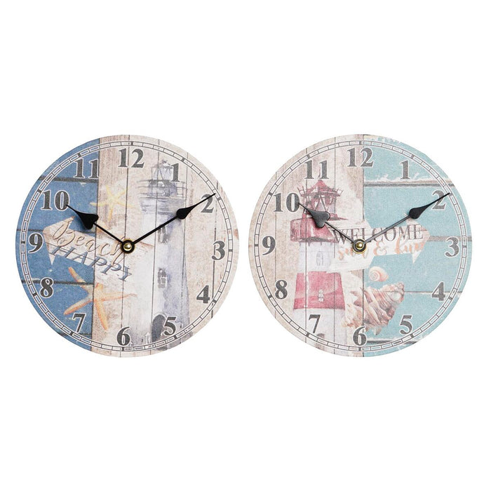Стенен часовник DKD Home Decor Многоцветен Фар Дървен MDF Средиземноморско (2 броя) (20 x 3 x 20 cm)
