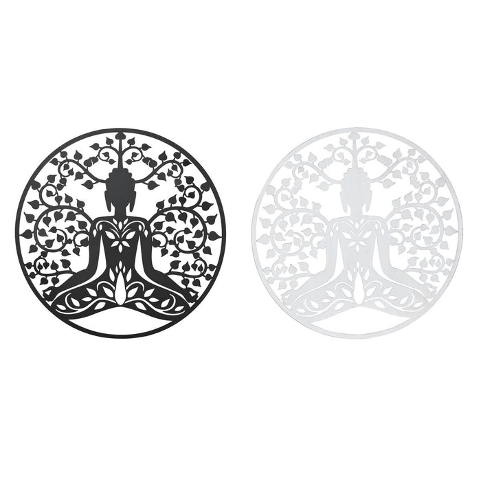 Декорация за стена DKD Home Decor 100 x 1 x 100 cm Черен Буда Бял Ориенталски (2 броя)