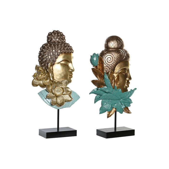 Декоративна фигурка DKD Home Decor 22 x 8 x 42,5 cm Черен Златен Буда цвят тюркоаз Ориенталски (2 броя)