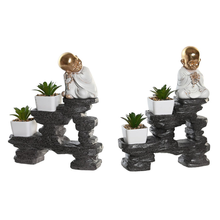 Декоративна фигурка DKD Home Decor Черен Златен Бял Смола Монах Ориенталски (21 x 7,5 x 25 cm) (2 броя)