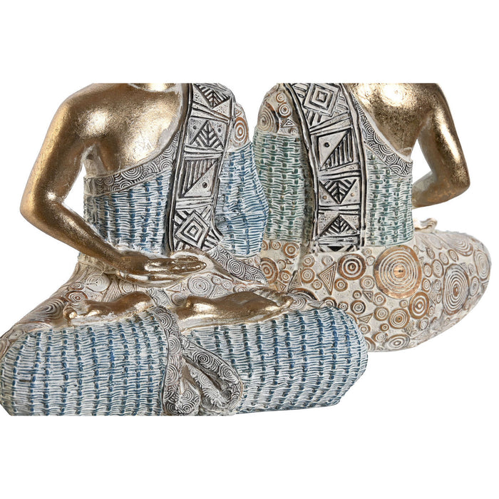 Декоративна фигурка DKD Home Decor 18,6 x 9,7 x 27 cm Син Буда цвят тюркоаз Ориенталски Гранитогрес (2 броя)