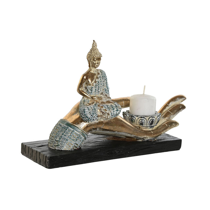 Декоративна фигурка DKD Home Decor 25,7 x 8 x 16 cm Син Буда цвят тюркоаз Ориенталски Гранитогрес (2 броя)
