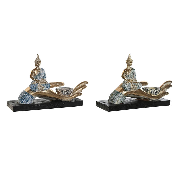 Декоративна фигурка DKD Home Decor 25,7 x 8 x 16 cm Син Буда цвят тюркоаз Ориенталски Гранитогрес (2 броя)
