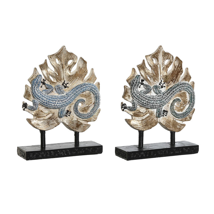 Декоративна фигурка DKD Home Decor 14,5 x 4 x 18,5 cm Син цвят тюркоаз Тропически Гущер Гранитогрес (2 броя)
