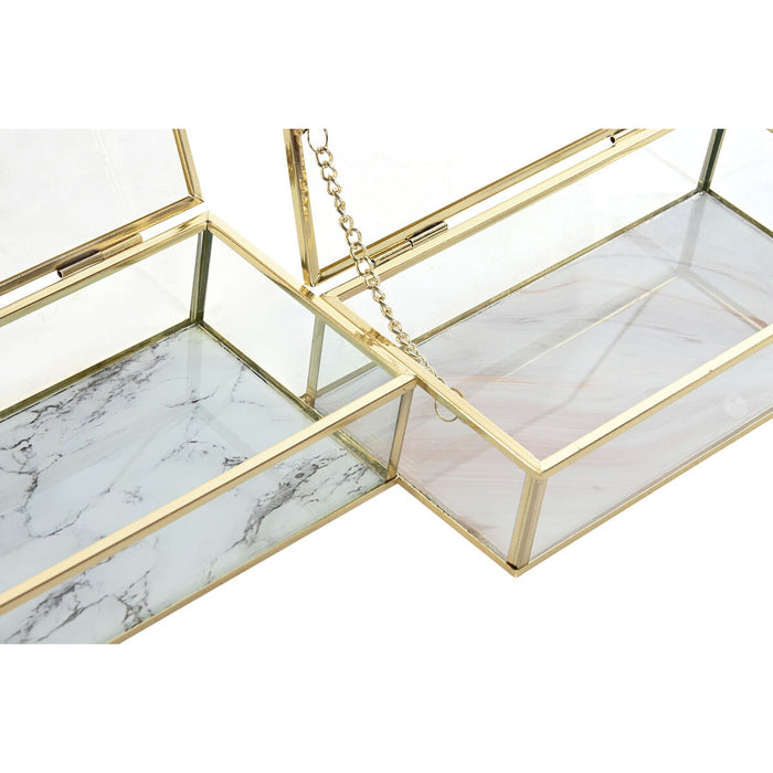 Кутия за бижута DKD Home Decor Златен Метал Кристал 20 x 11 x 5 cm 22 x 12 x 7 cm (2 броя)
