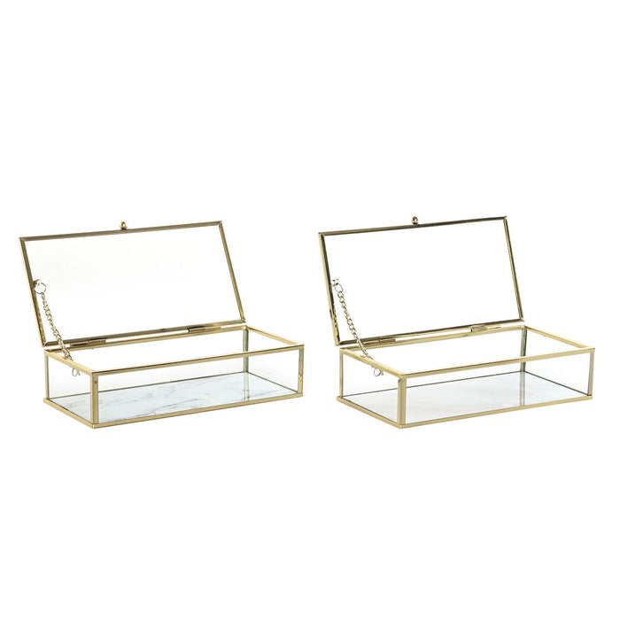 Кутия за бижута DKD Home Decor Златен Метал Кристал 20 x 11 x 5 cm 22 x 12 x 7 cm (2 броя)