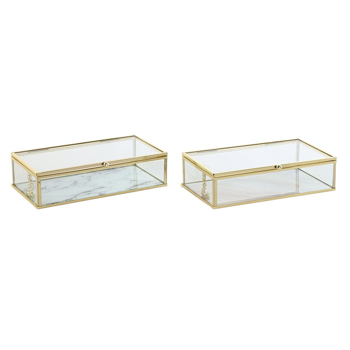 Кутия за бижута DKD Home Decor Златен Метал Кристал 20 x 11 x 5 cm 22 x 12 x 7 cm (2 броя)
