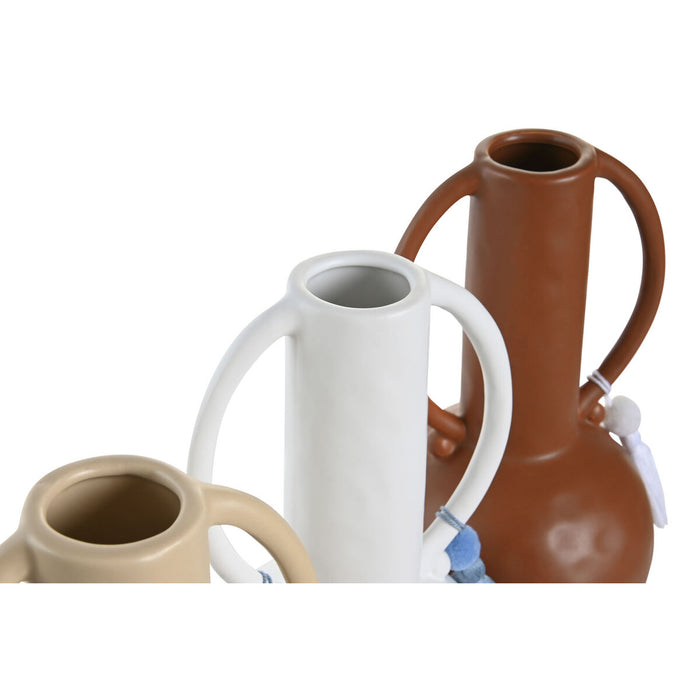 Ваза DKD Home Decor Бял Бежов теракота Dolomite Ресни 14 x 14 x 25,6 cm (3 броя)