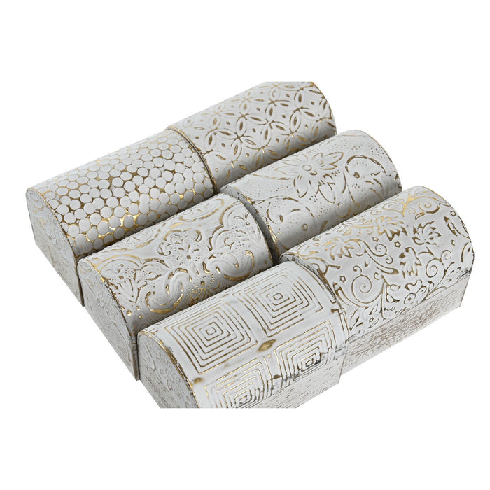 Кутия за бижута DKD Home Decor Бял Златен Алуминий Дърво манго 7,5 x 5,3 x 5,3 cm (6 броя)