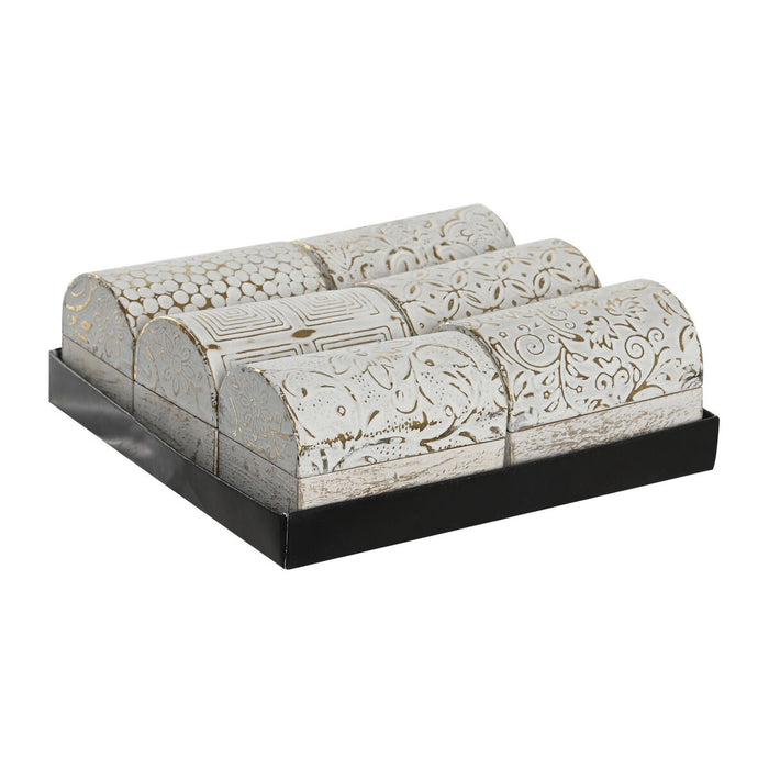 Кутия за бижута DKD Home Decor Бял Златен Алуминий Дърво манго 7,5 x 5,3 x 5,3 cm (6 броя)
