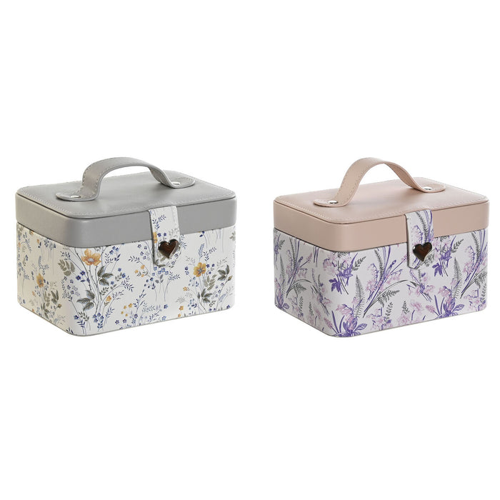 Кутия за бижута DKD Home Decor Бял Сив Люляк Светло розово Полиуретан Огледало 17 x 12 x 10 cm (2 броя)