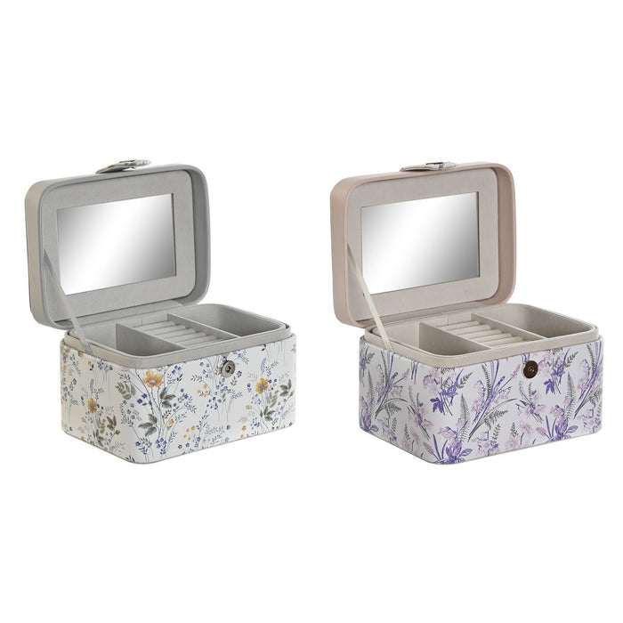 Кутия за бижута DKD Home Decor Бял Сив Люляк Светло розово Полиуретан Огледало 17 x 12 x 10 cm (2 броя)