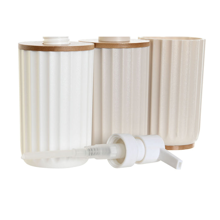 Комплект за Баня DKD Home Decor Бял Бежов Бамбук полистирен 16 x 9 x 18 cm 3 Части (2 броя)