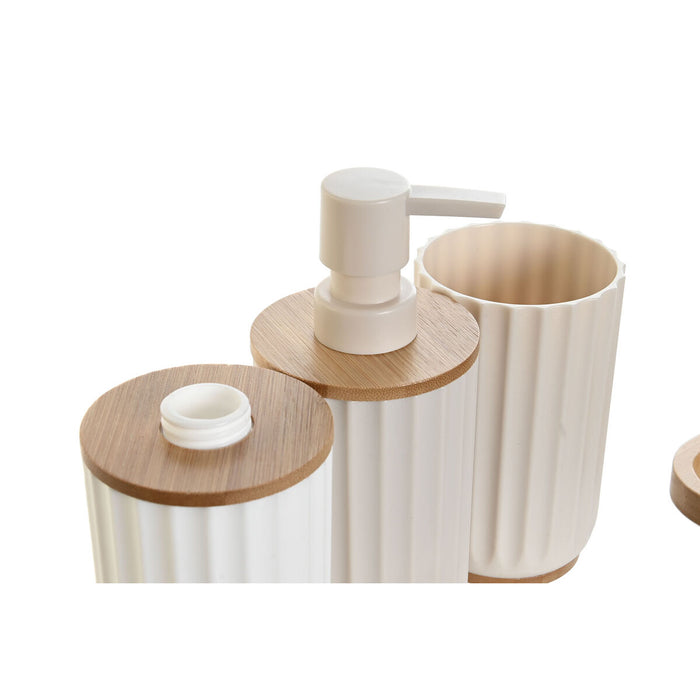 Комплект за Баня DKD Home Decor Бял Бежов Бамбук полистирен 16 x 9 x 18 cm 3 Части (2 броя)