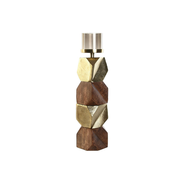 Поставка за свещ DKD Home Decor Кафяв Златен Алуминий Кристал Дърво манго 10 x 10 x 51,5 cm