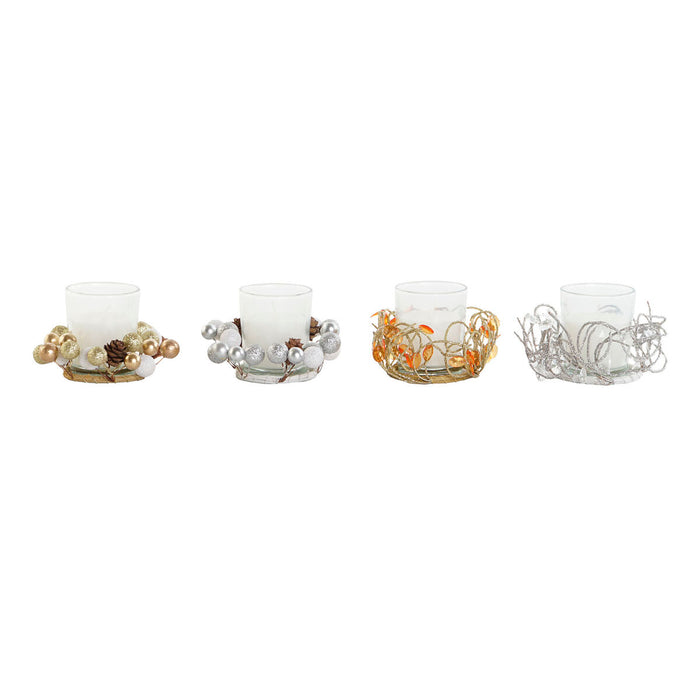 Свещ DKD Home Decor Златен Сребрист Коледа 10.5 x 10.5 x 7 cm 10,5 x 10,5 x 7 cm (4 броя)