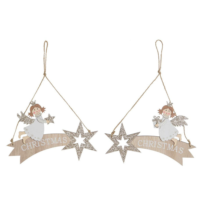 Висяща украса DKD Home Decor Бял Златен Дървен 22,5 x 0,5 x 15 cm (2 броя)