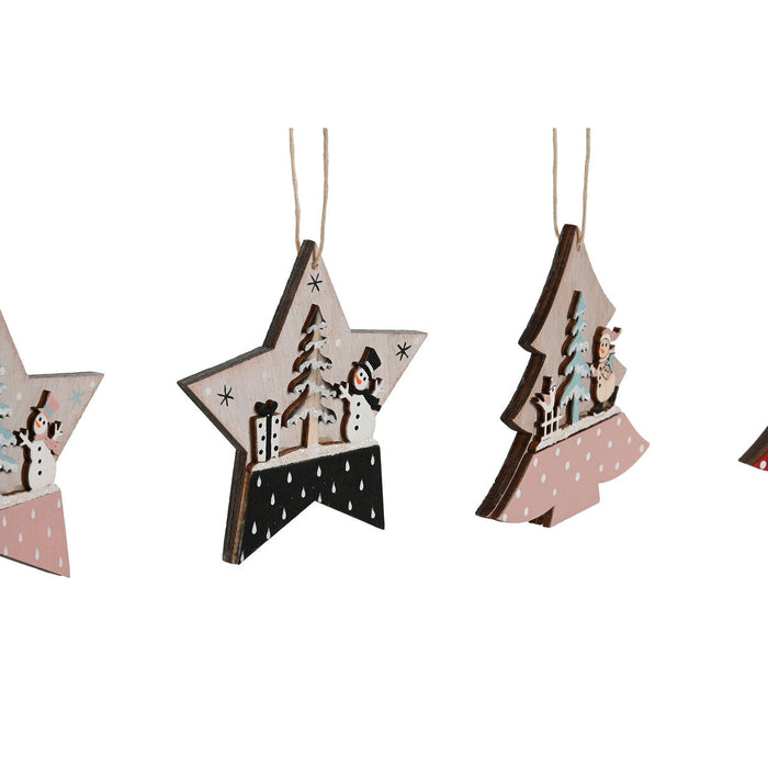 Висяща украса DKD Home Decor Червен Розов Дървен 23 x 1,5 x 9 cm (6 Части) (4 броя)