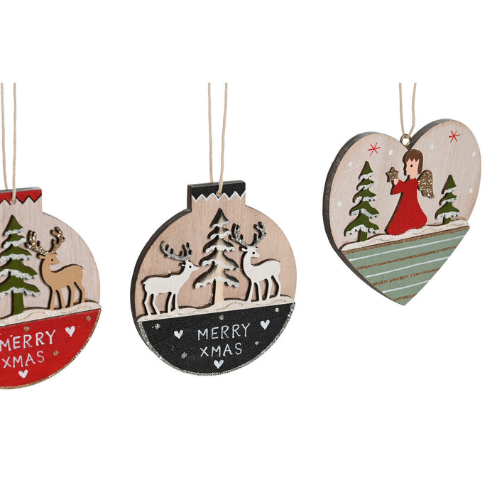 Висяща украса DKD Home Decor Червен Розов Дървен 23 x 1,5 x 9 cm (6 Части) (4 броя)