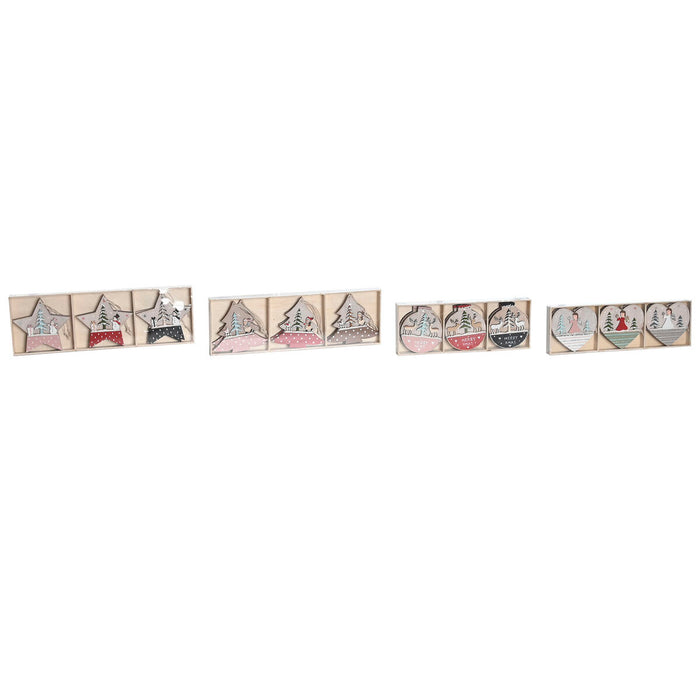 Висяща украса DKD Home Decor Червен Розов Дървен 23 x 1,5 x 9 cm (6 Части) (4 броя)