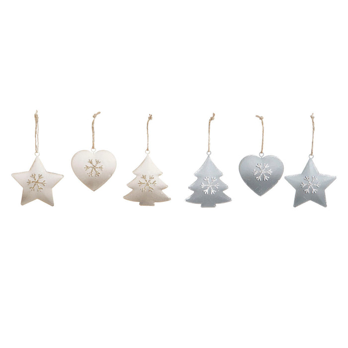 Висяща украса DKD Home Decor Бял Сив Метал 7 x 2 x 7 cm (6 Части) (2 броя)