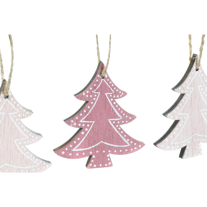 Висяща украса DKD Home Decor Розов Светло розово Дървен 6,5 x 1 x 6,5 cm (9 Части) (3 броя)