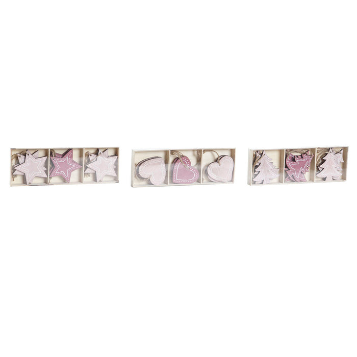 Висяща украса DKD Home Decor Розов Светло розово Дървен 6,5 x 1 x 6,5 cm (9 Части) (3 броя)