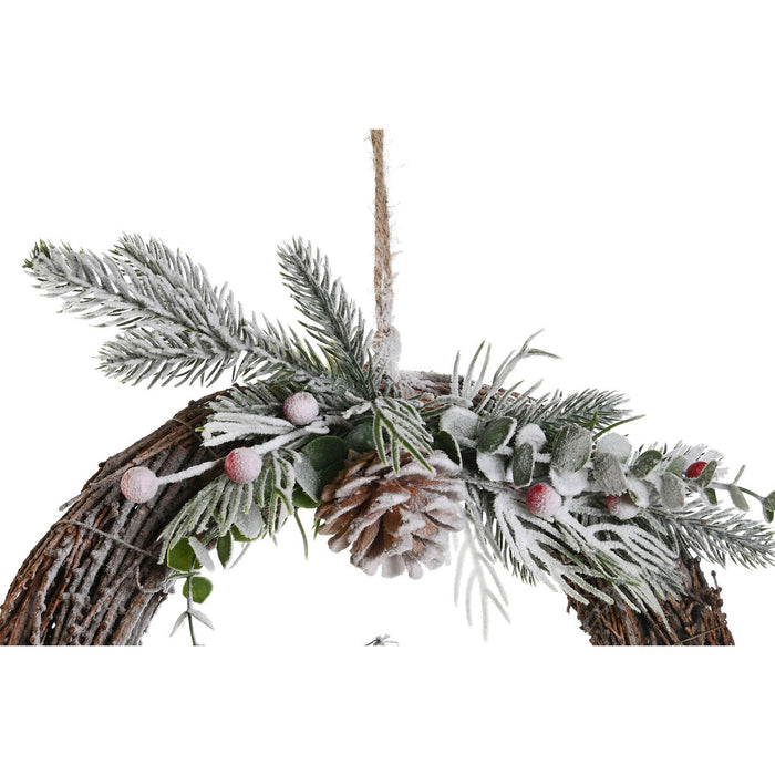 Коледен венец DKD Home Decor Естествен плетена ракита Ананас Снежен 32 x 7 x 32 cm (2 броя)