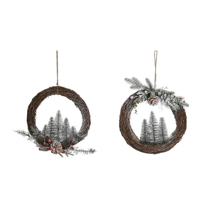 Коледен венец DKD Home Decor Естествен плетена ракита Ананас Снежен 32 x 7 x 32 cm (2 броя)