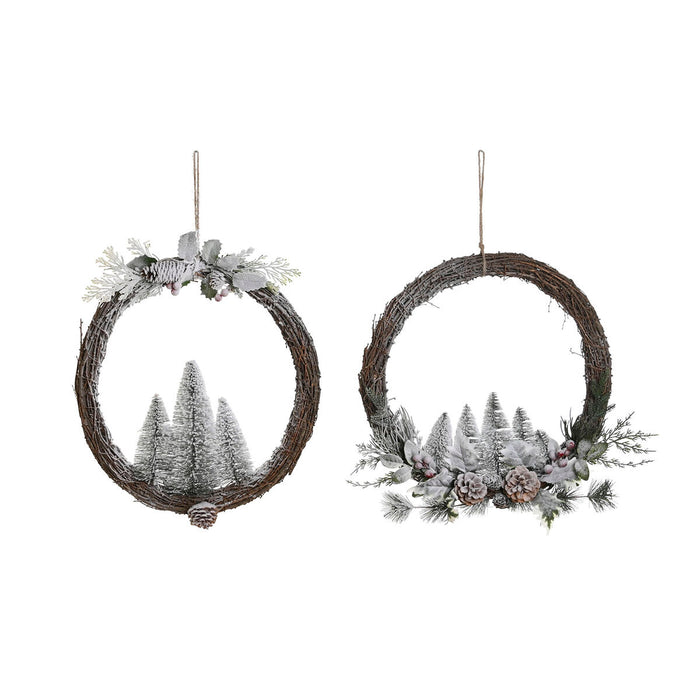 Коледен венец DKD Home Decor Естествен плетена ракита Ананас Снежен 46 x 7 x 46 cm (2 броя)